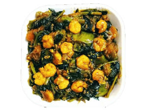 Frozen Chingri With Pui Shak