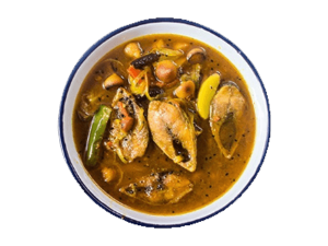 Frozen Hilsha Curry With Aloo Begun